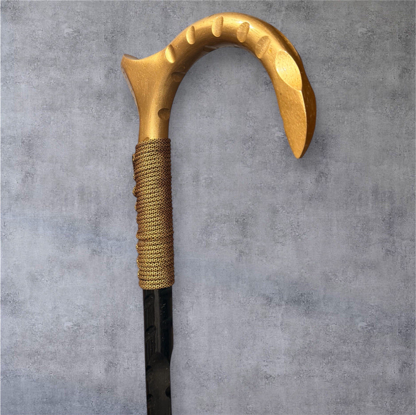 Black Gold Walking Cane Palm Rest Teardrop Shark Teeth  Masters USA LuxCane AA2