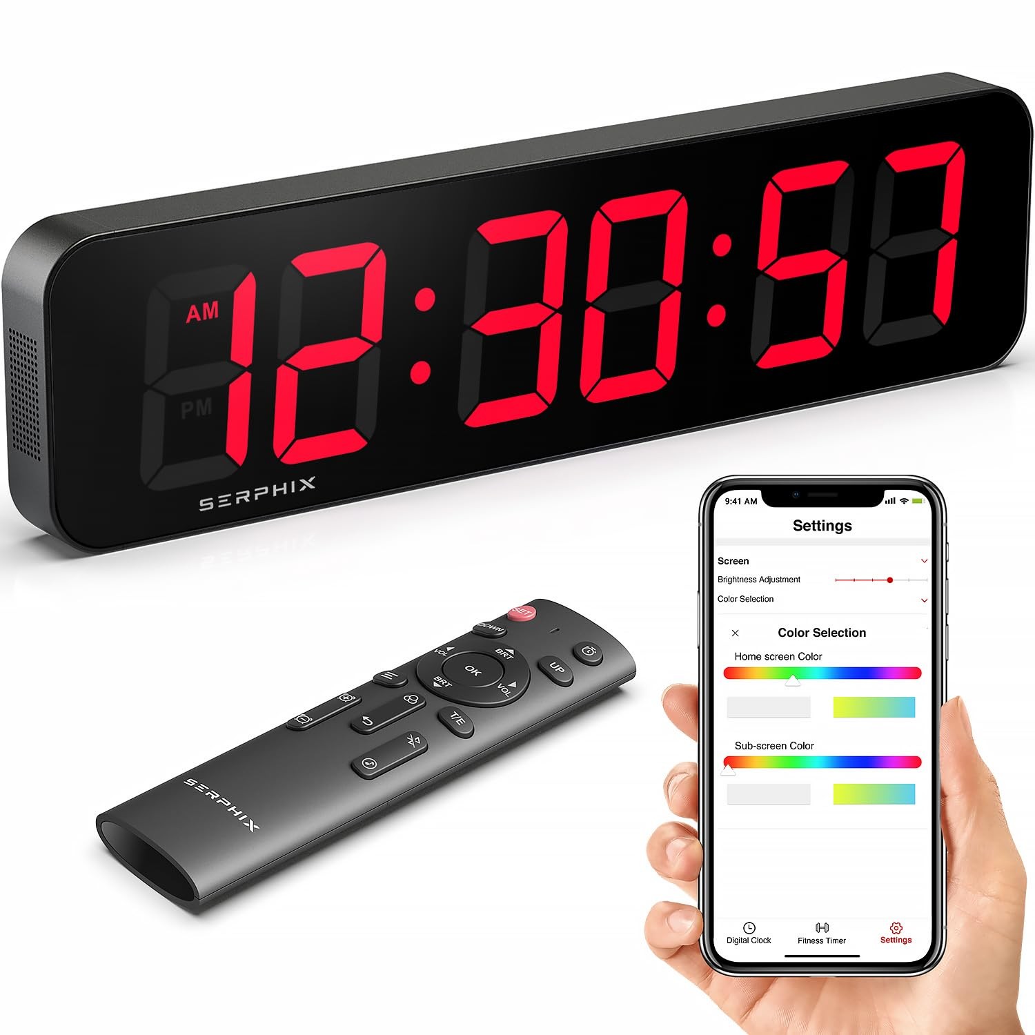 15.2" Large Digital Wall Clock with Seconds, App & Remote Control, Customizab...