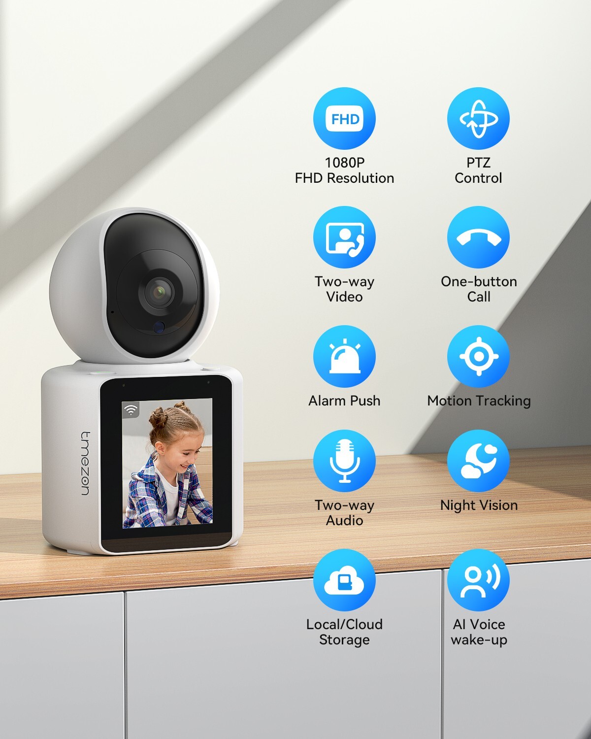 Two Way Video Calling Camera, 2K Pet Camera Indoor with Phone App One Click Call