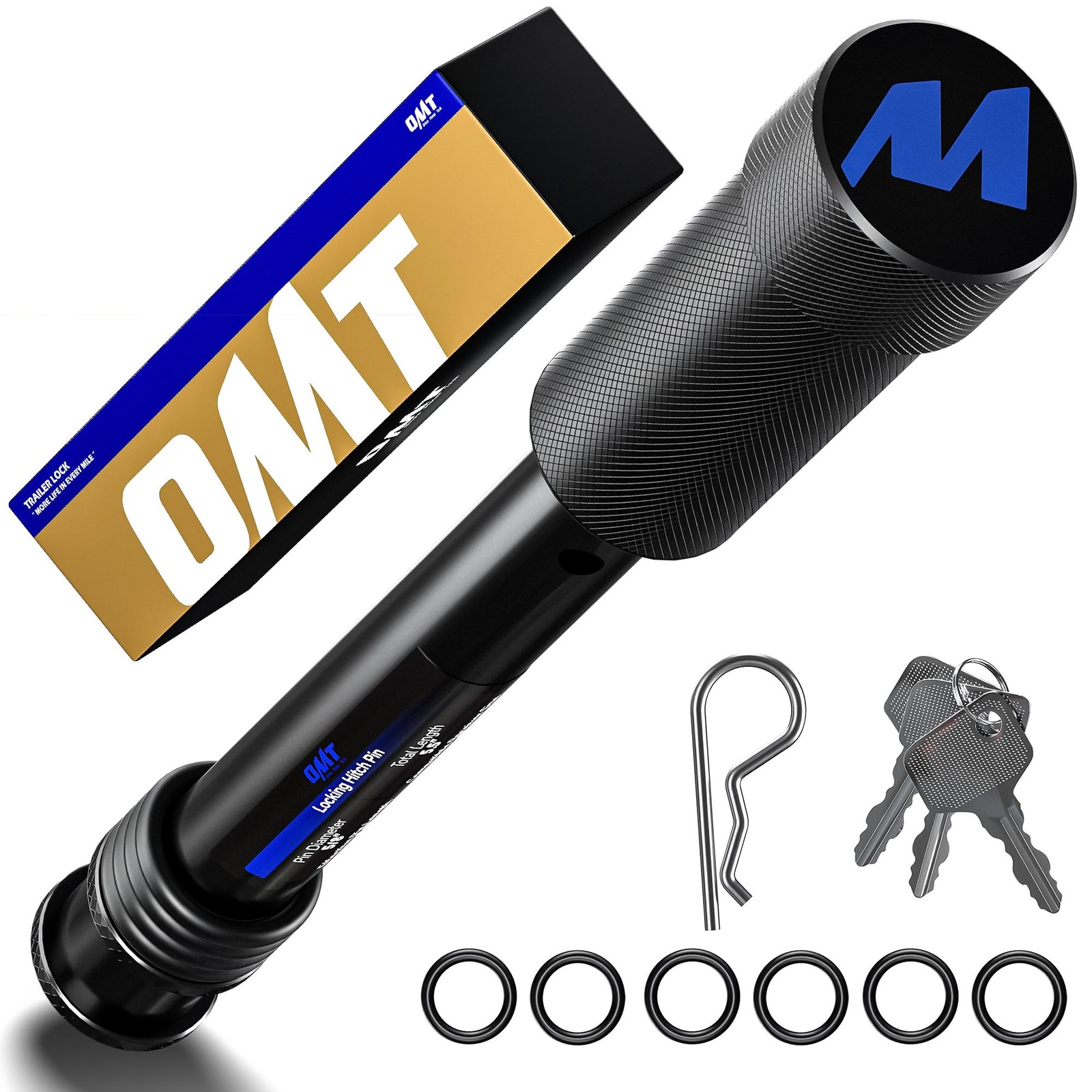 OMT Locking Hitch Pin Set with 5/8" for 2 " Receiver, 5/8 in x 5.5, Black