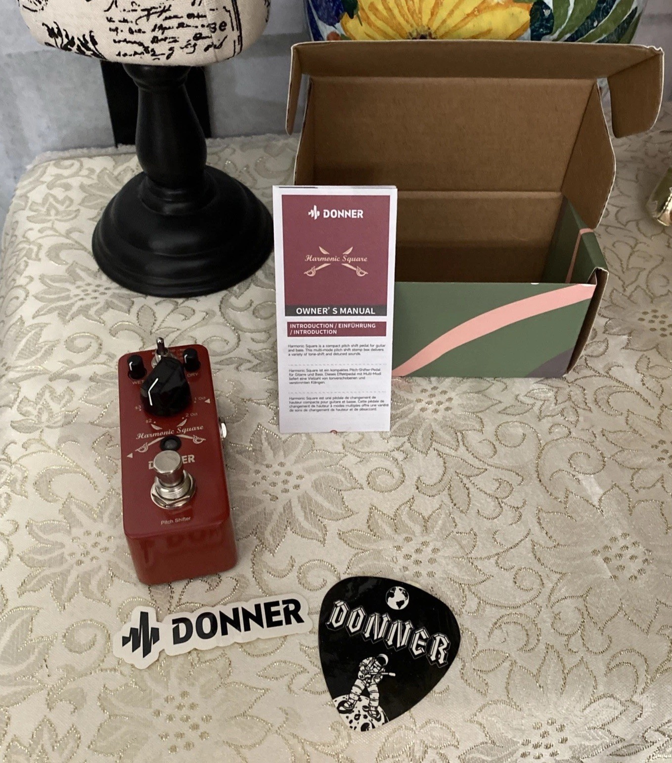 NIP Unused Donner Mini Pedal Guitar/Bass Harmonic Square+Owner Manual+Stickers