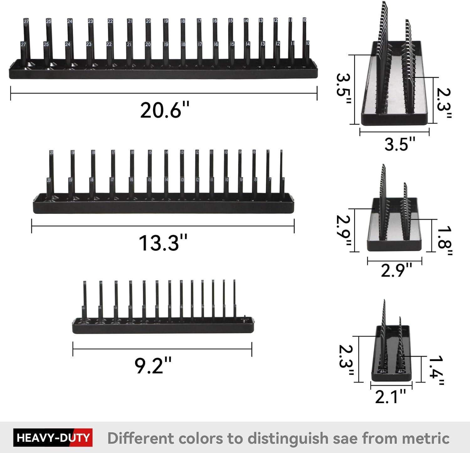 6PCS SAE & Metric Socket Organizer Tray Set - Ditch Toolbox Clutter