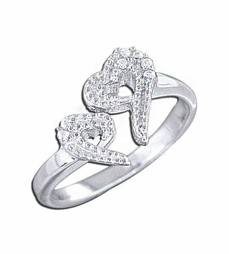 925 Sterling Silver White CZ Heart Love Toe Ring sb64