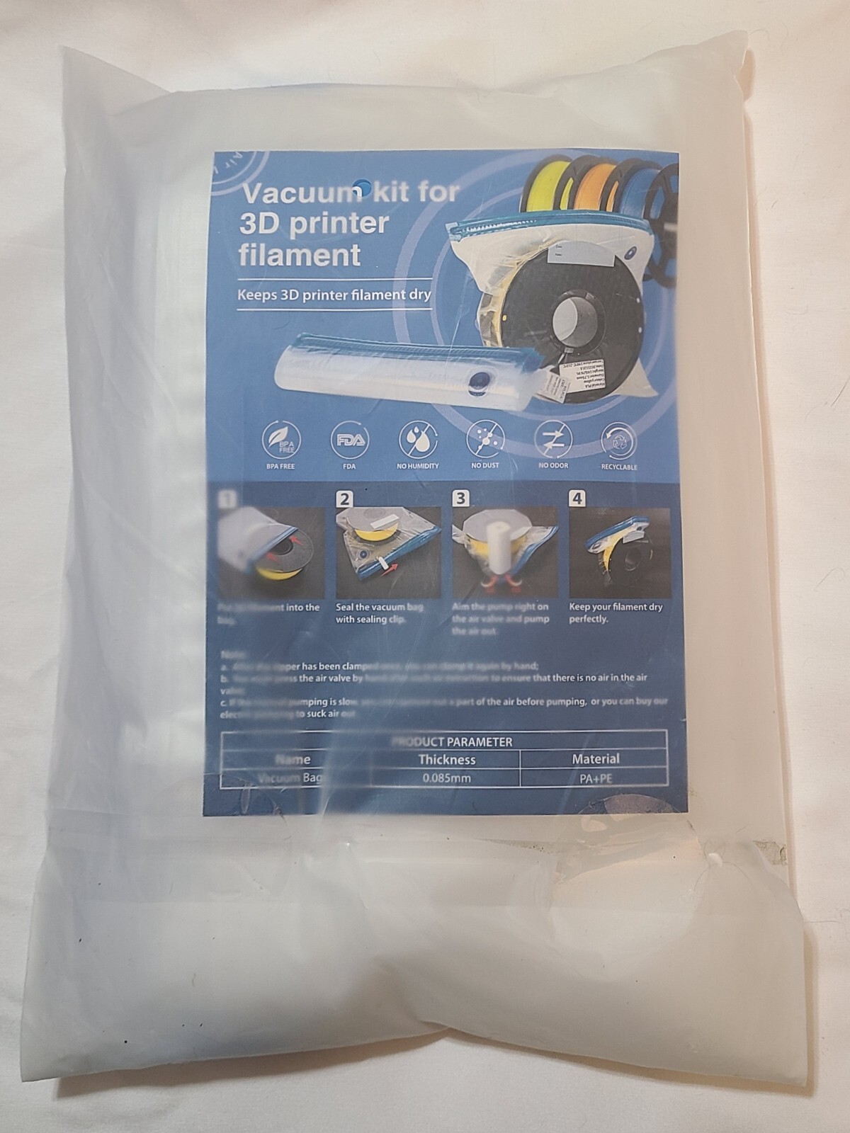 3D Printer Vaccum Kit  For Domsanistor Filament Storage  1kg Spool Keeps 3D Dry