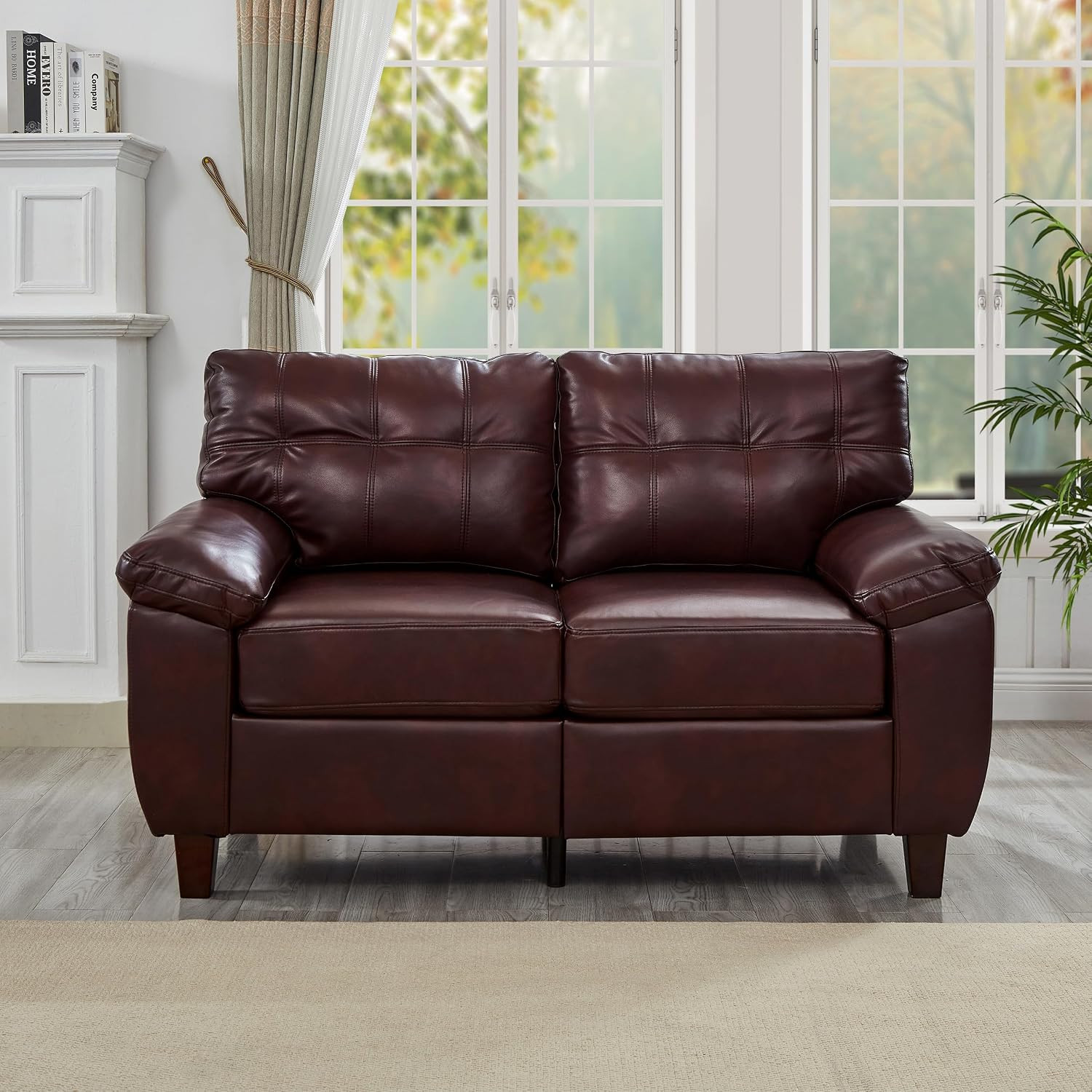 59"Modern Faux Leather Living Room Sofa Couch with Storage, Loveseat with Wide A