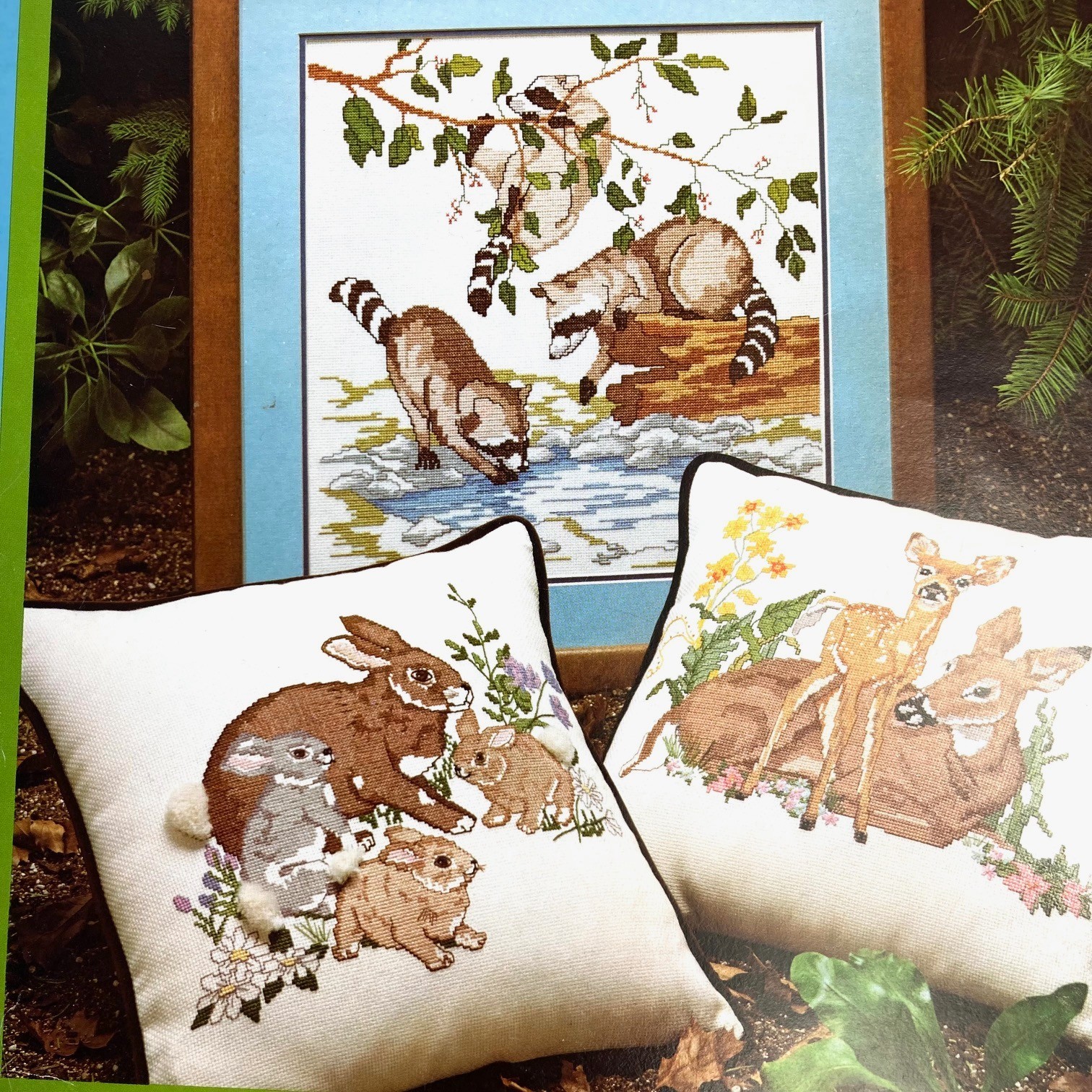 Fox Owl Racoon and more Forest Babies Counted Cross Stitch Charts 9 Designs Vtg