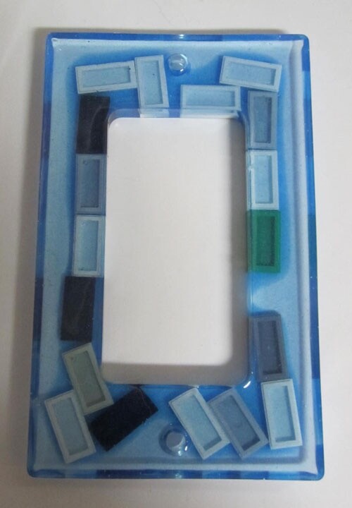 LEGO filled Resin Single Panel - Blue w/Decorative Pieces - (1 Piece)
