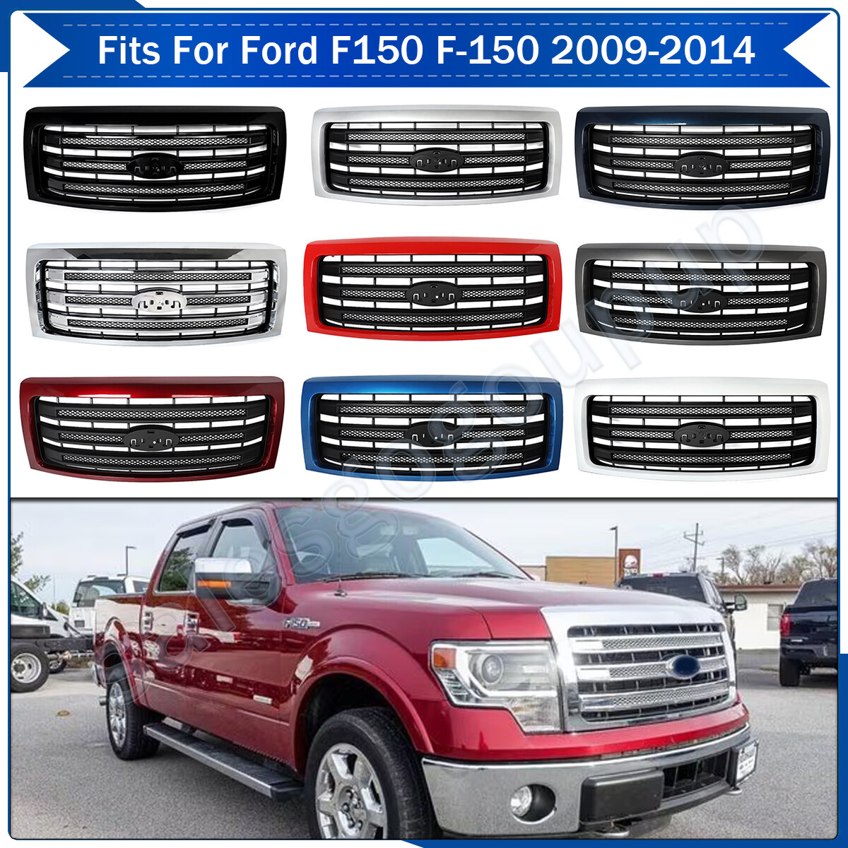 For 2009-2014 Ford F-150 F150 Front Bumper Grille Assembly Factory 3-Bar Look US