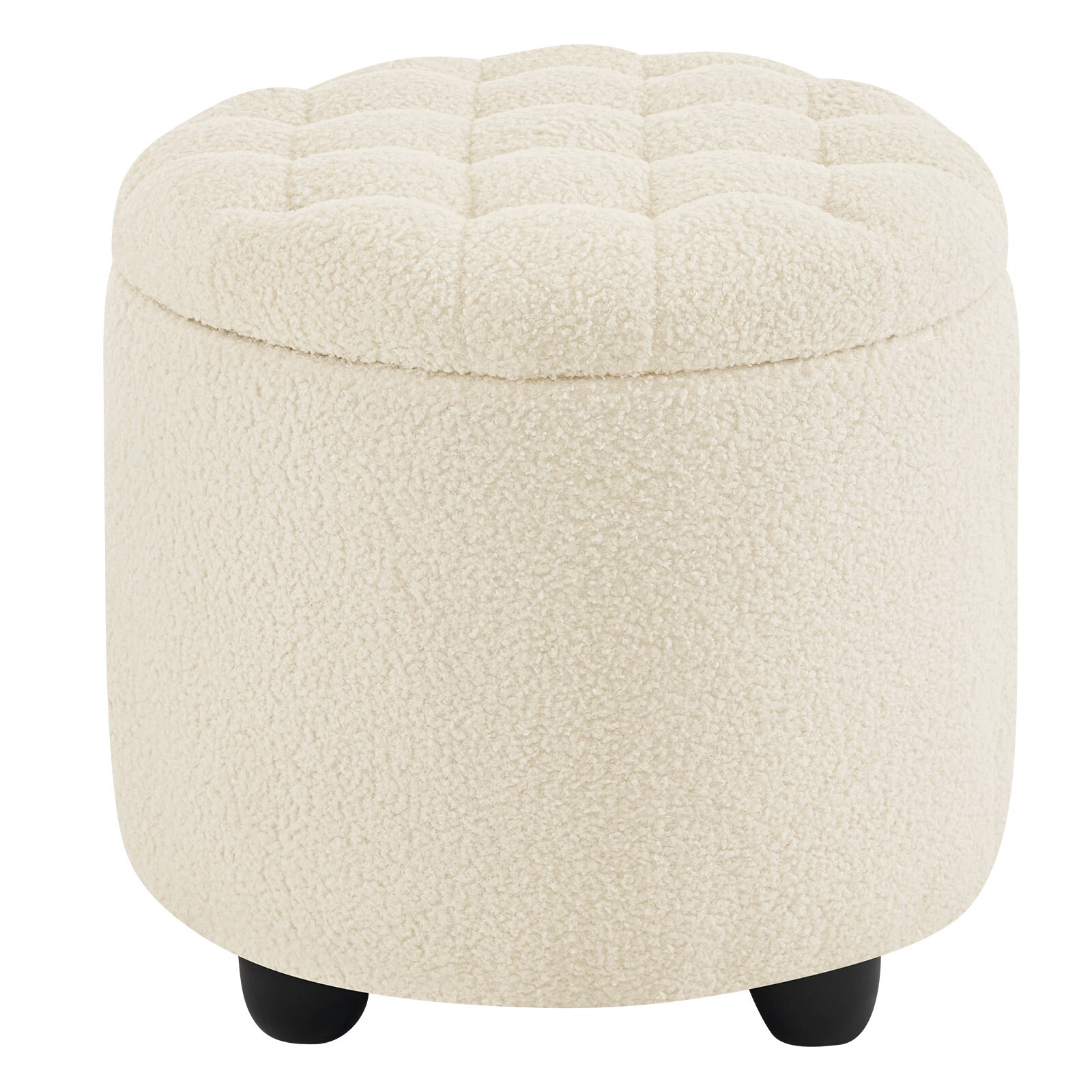 Sherpa White Button Tufted Accent Storage Ottoman Upholstered Circle Pouf Foots