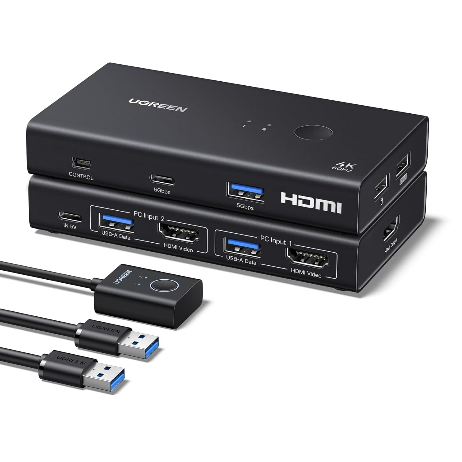 Driver-Free HDMI KVM Switch - Effortlessly Connect 2 Computers & USB Devices