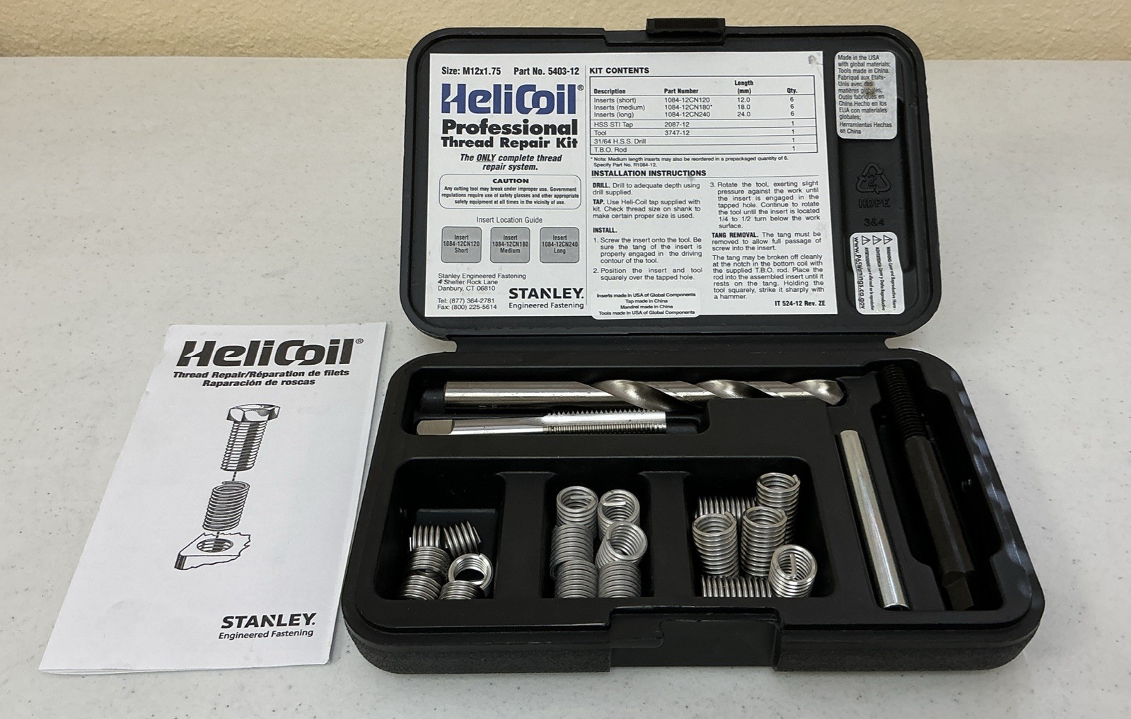 NEW HELICOIL 5403-12 PROFESSIONAL THREAD REPAIR KIT M12x1.75, REV.ZE, FREE SHIP