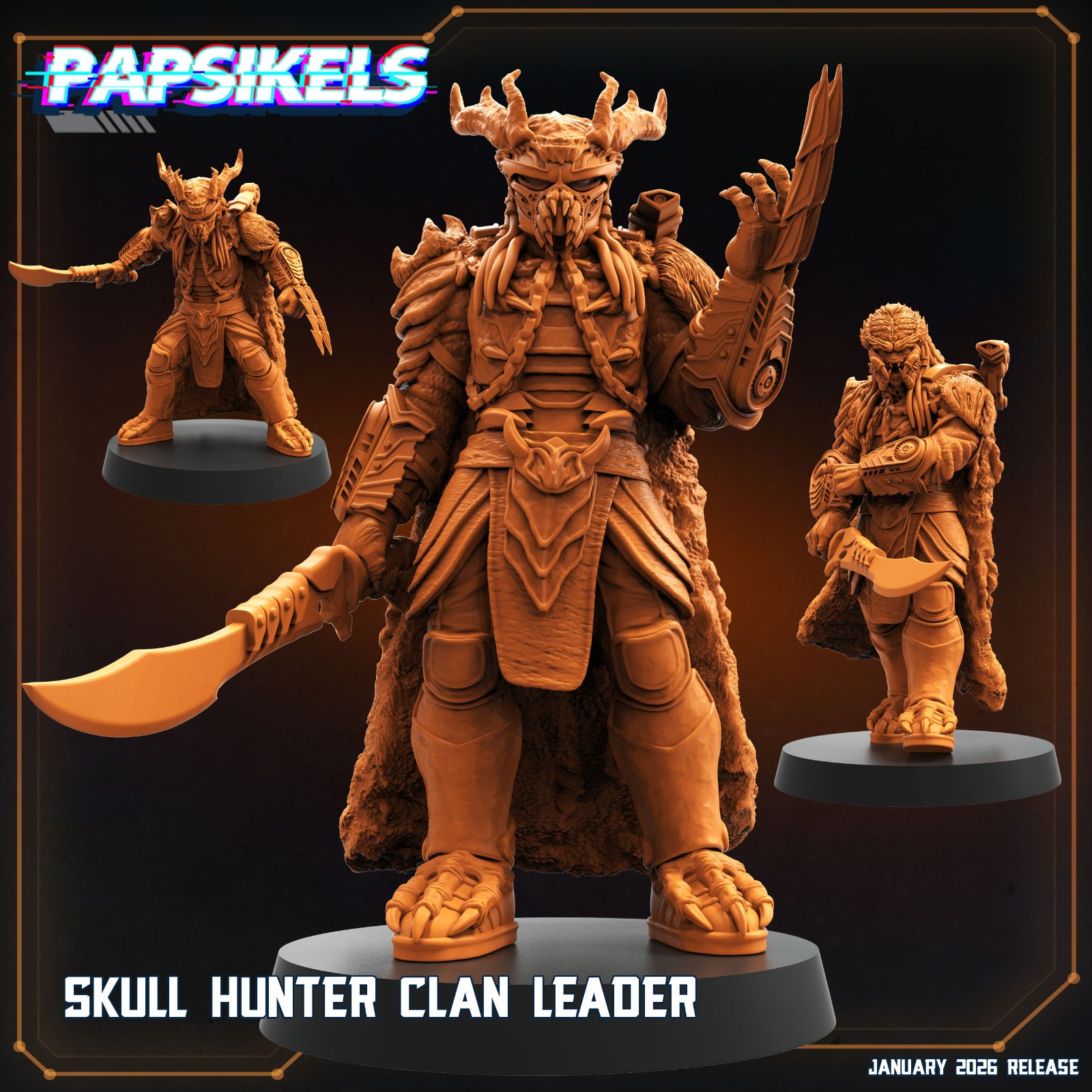 Skull Hunter Clan Leader Set (3) 32mm Sci-Fi Alien Miniatures