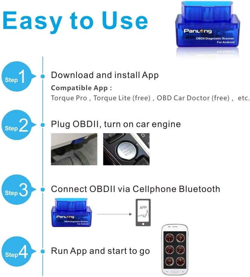 Bluetooth OBD2 OBDII Car Diagnostic Scanner Check Engine Android Torque Pro