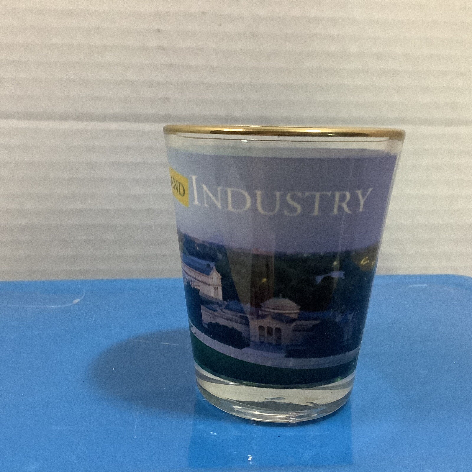 Museum Of Science And Industry Gold Rimmed Shot Glass, COMBINED SHIPPING