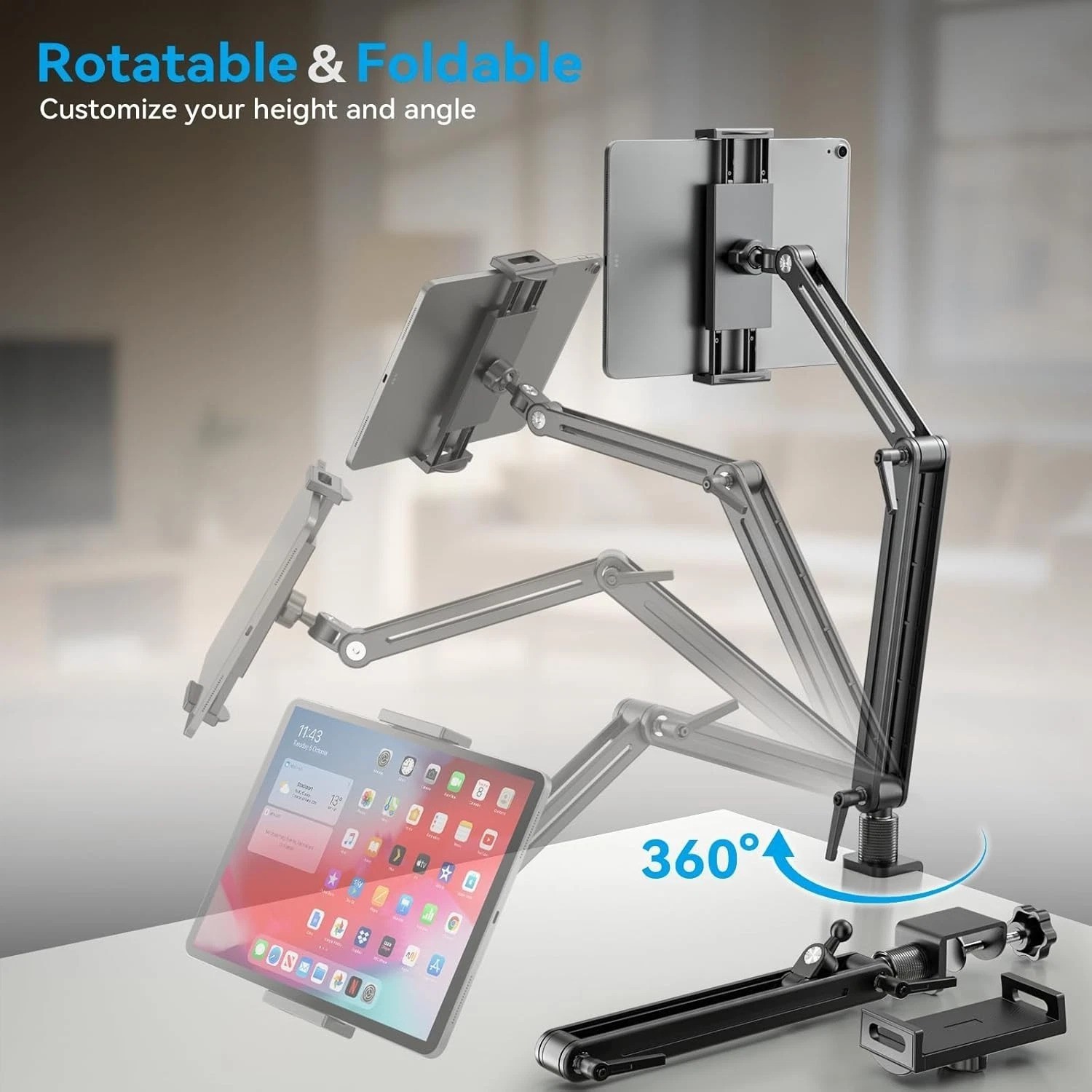 Rotating Tablet Mount Stand for Desk - Adjustable Arm Holder