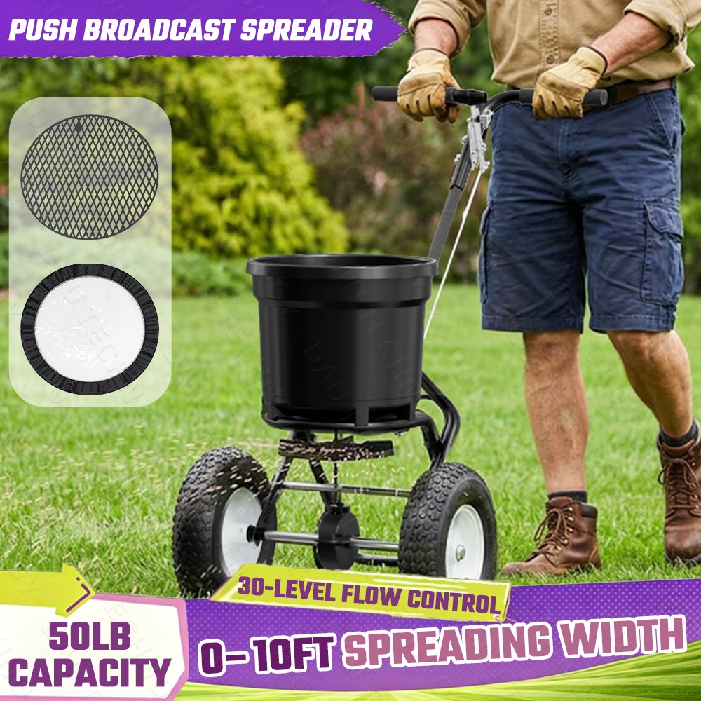 10ft Push Walk-Behind Broadcast Spreader with 50lbs Hopper for Seed Fertilizer
