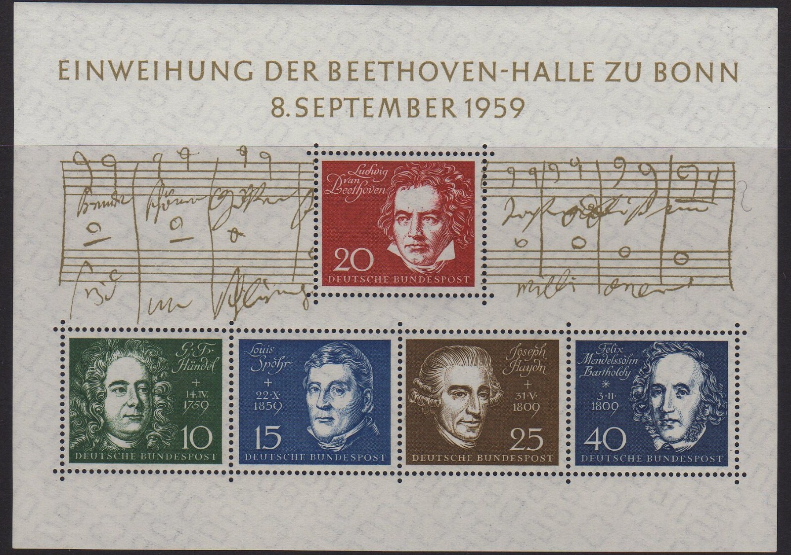 W Germany 1959 Beethoven Mini Sheet SG MS1233a MNH (Cat £33)