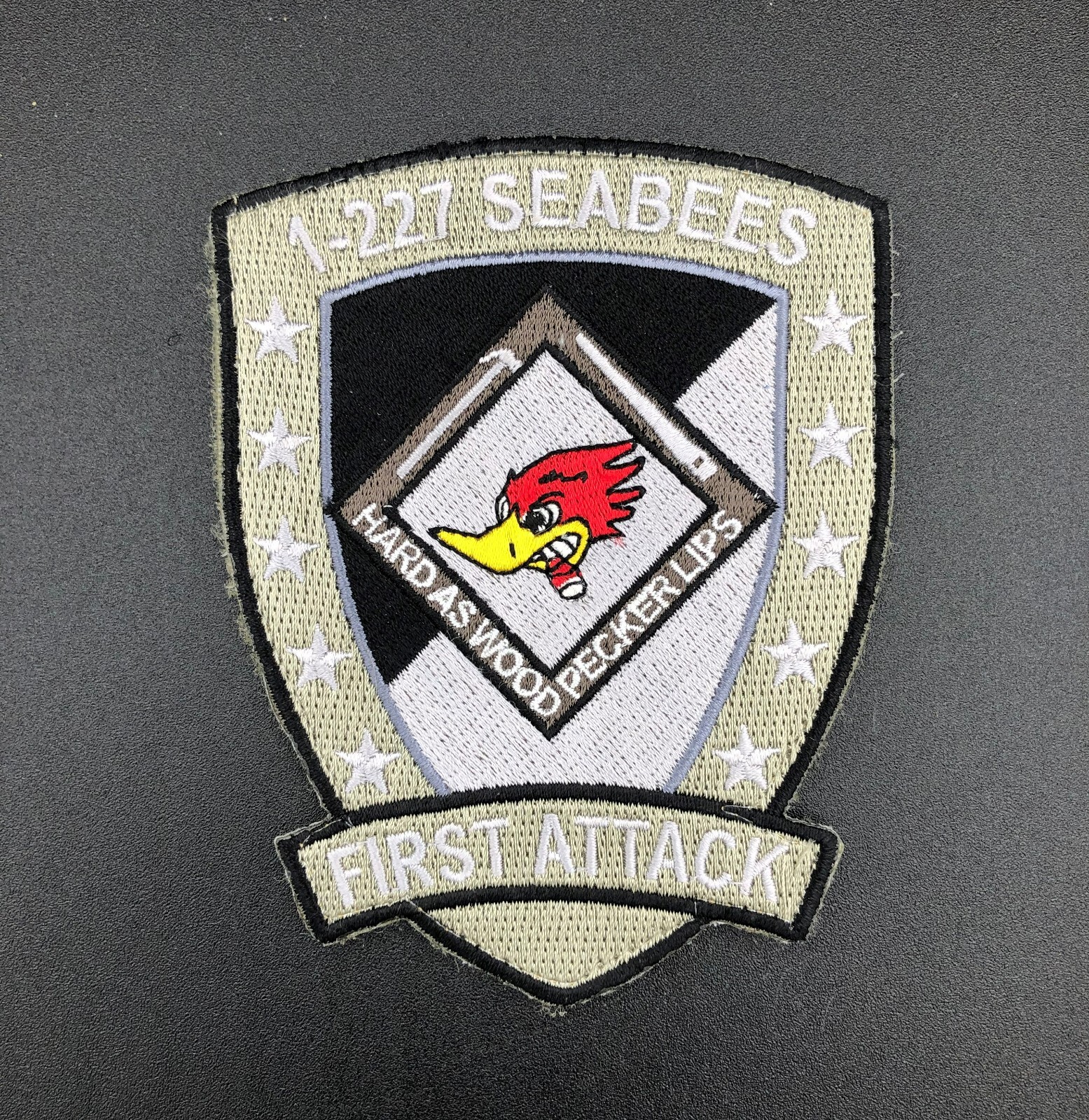 1-227 Seabees First Attack Hard As Wood Pecker Lips Unit Patch OIF OEF