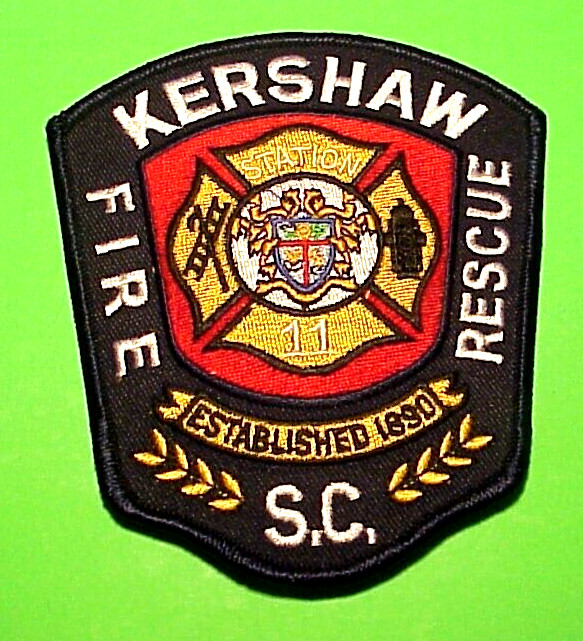 KERSHAW  SOUTH CAROLINA  STATION 11  SC  4 5/8" FIRE DEPT. PATCH  FREE SHIPPING!