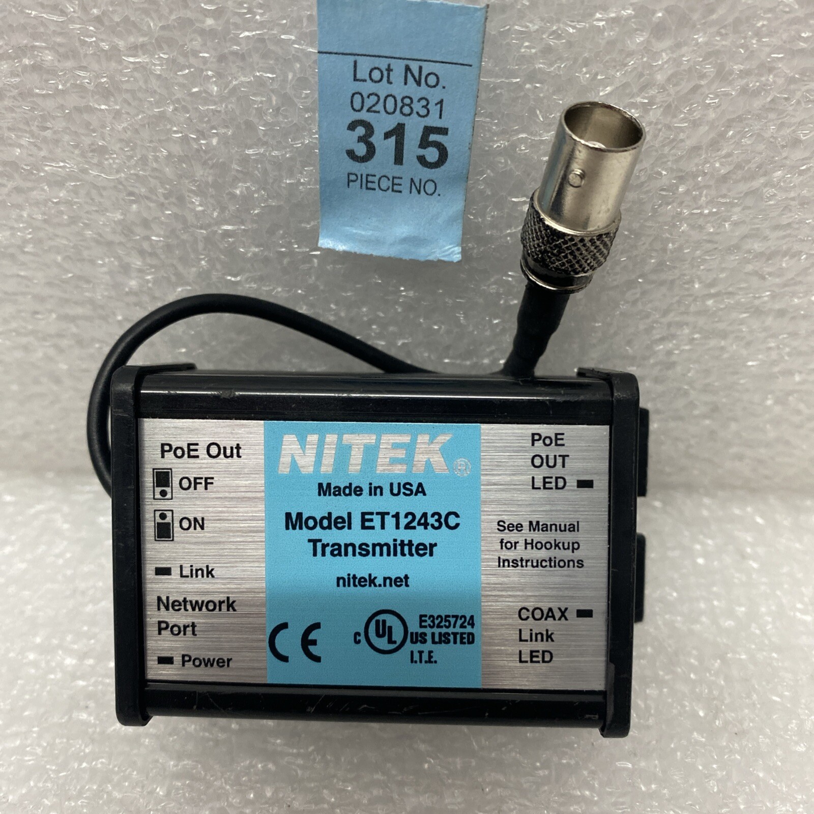 Nitek ET1243C IP Cameras Over Coax Extender Transmitter