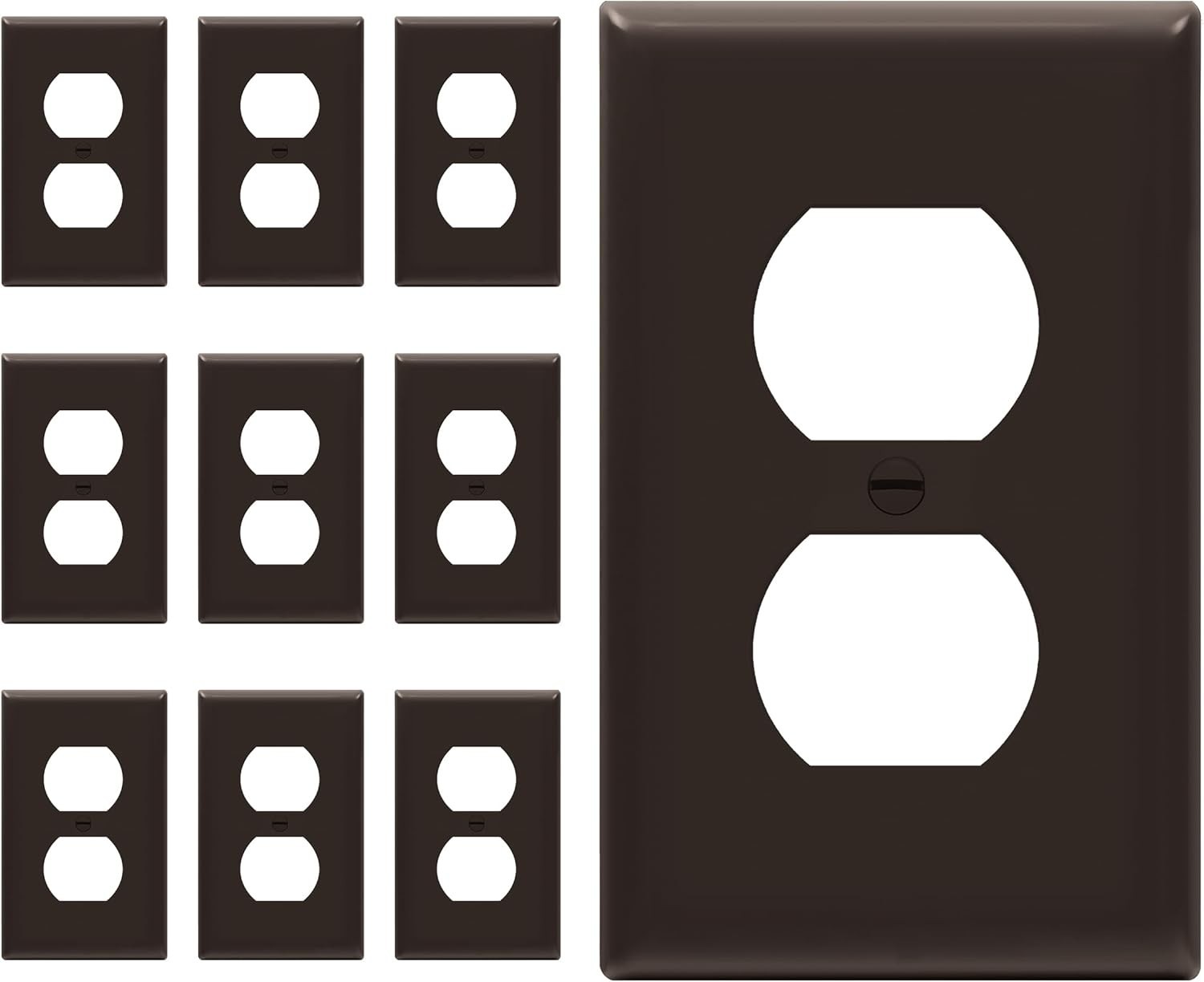 10 Unbreakable Brown Duplex Wall Plates with Gloss Finish - Perfect Home Upgrade