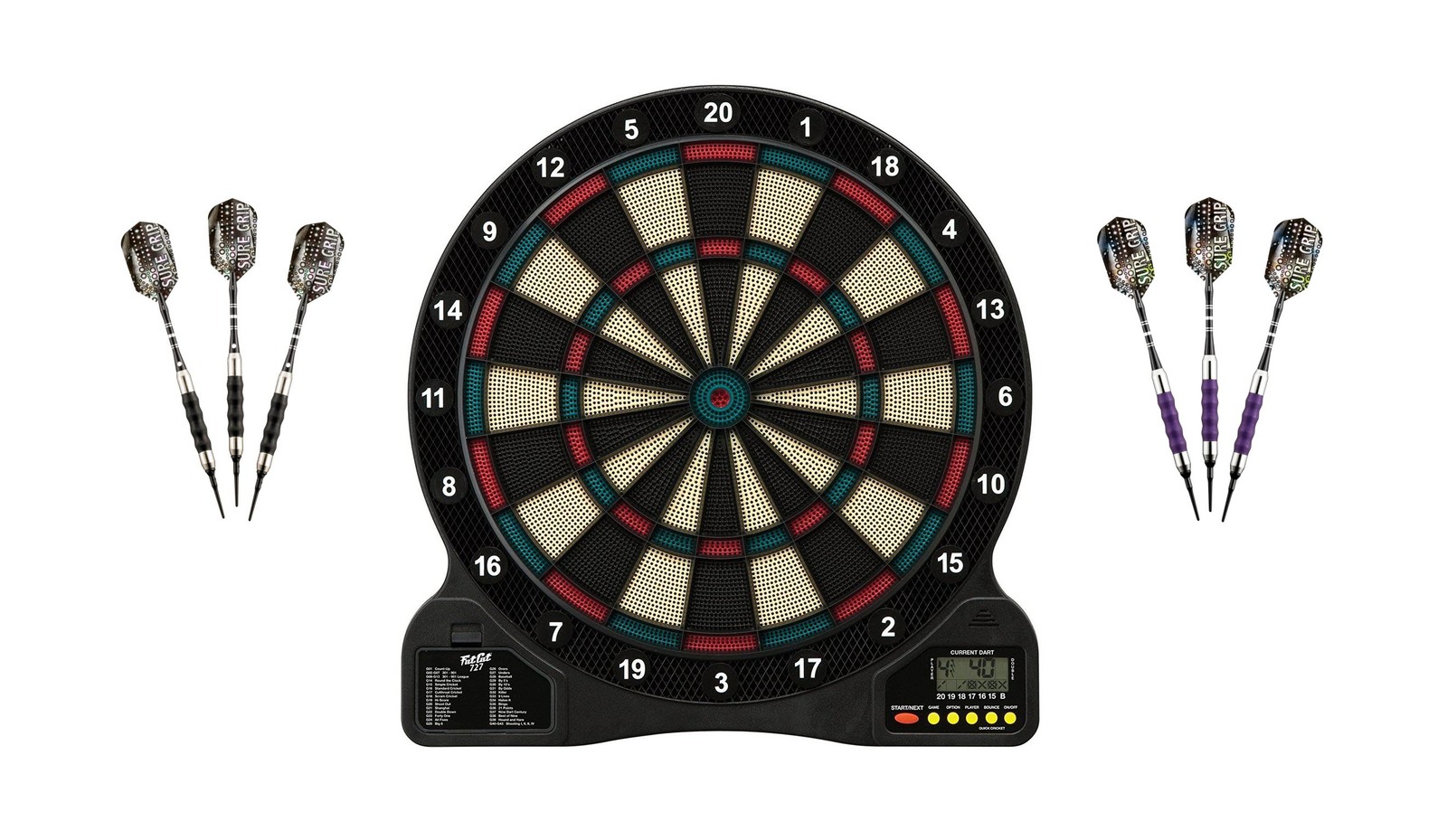 Electronic Soft Tip Dartboard + Purple Darts 18 Grams + Black Darts