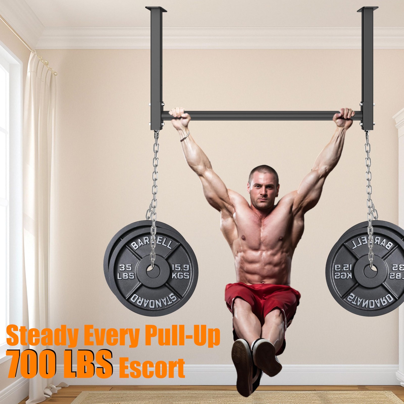 Ceiling Mounted Pull Up Bar, 3 Adjustable Heavy Duty Pull Up Bars, 16"/24" Ra...