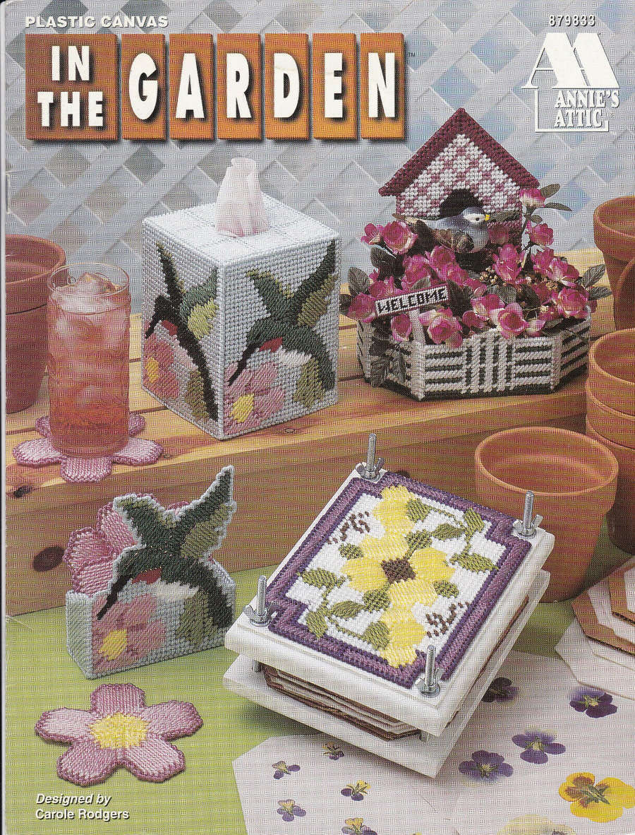 NEW PLASTIC CANVAS IN THE GARDEN TISSUE BOX COVER/COASTERS/MORE!!!