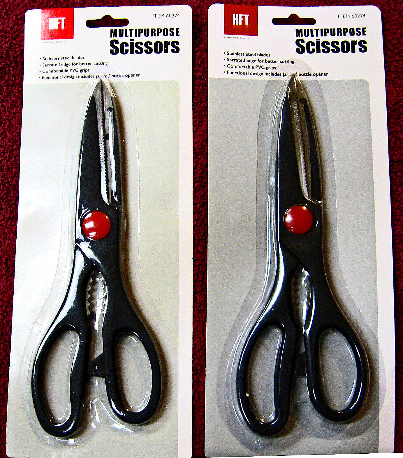 2 Pair HFT Multipurpose Scissors, Serrated Stainless Steel Blades, Comfort Grip