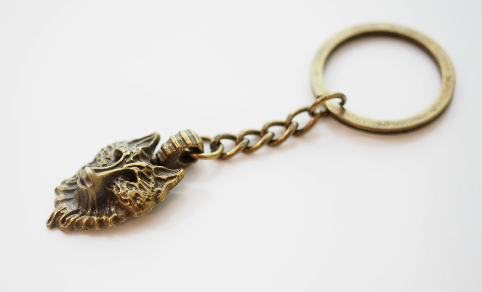 Vintage Wolf Head Bronze Pendant Keychain Gift Key Chain