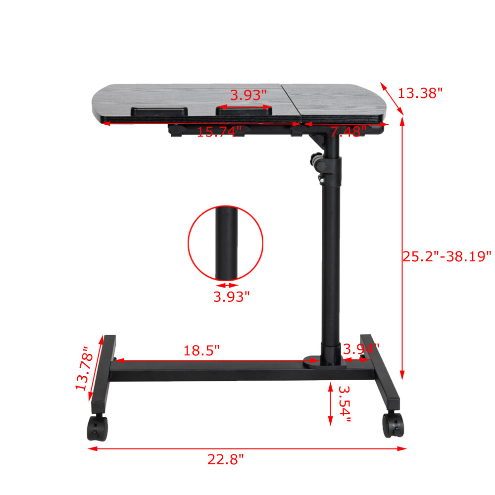 Height Angle Adjustable Overbed Rolling Table Over Bed Laptop Computer Desk NEW