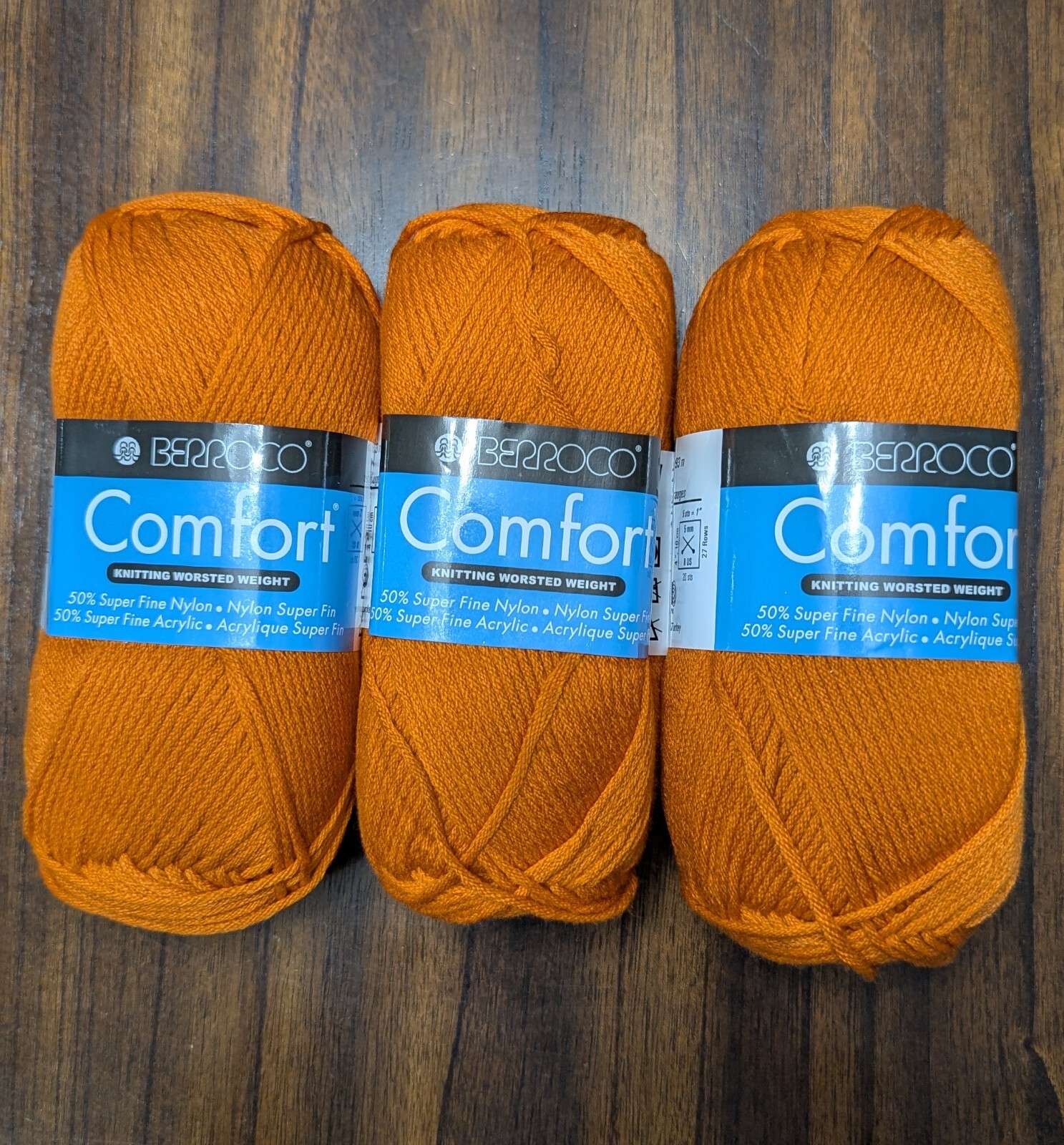 Lot 3 Skeins of Berroco Comfort Worsted Weight Yarn. 100g Ea. #9731 Kidz Orange