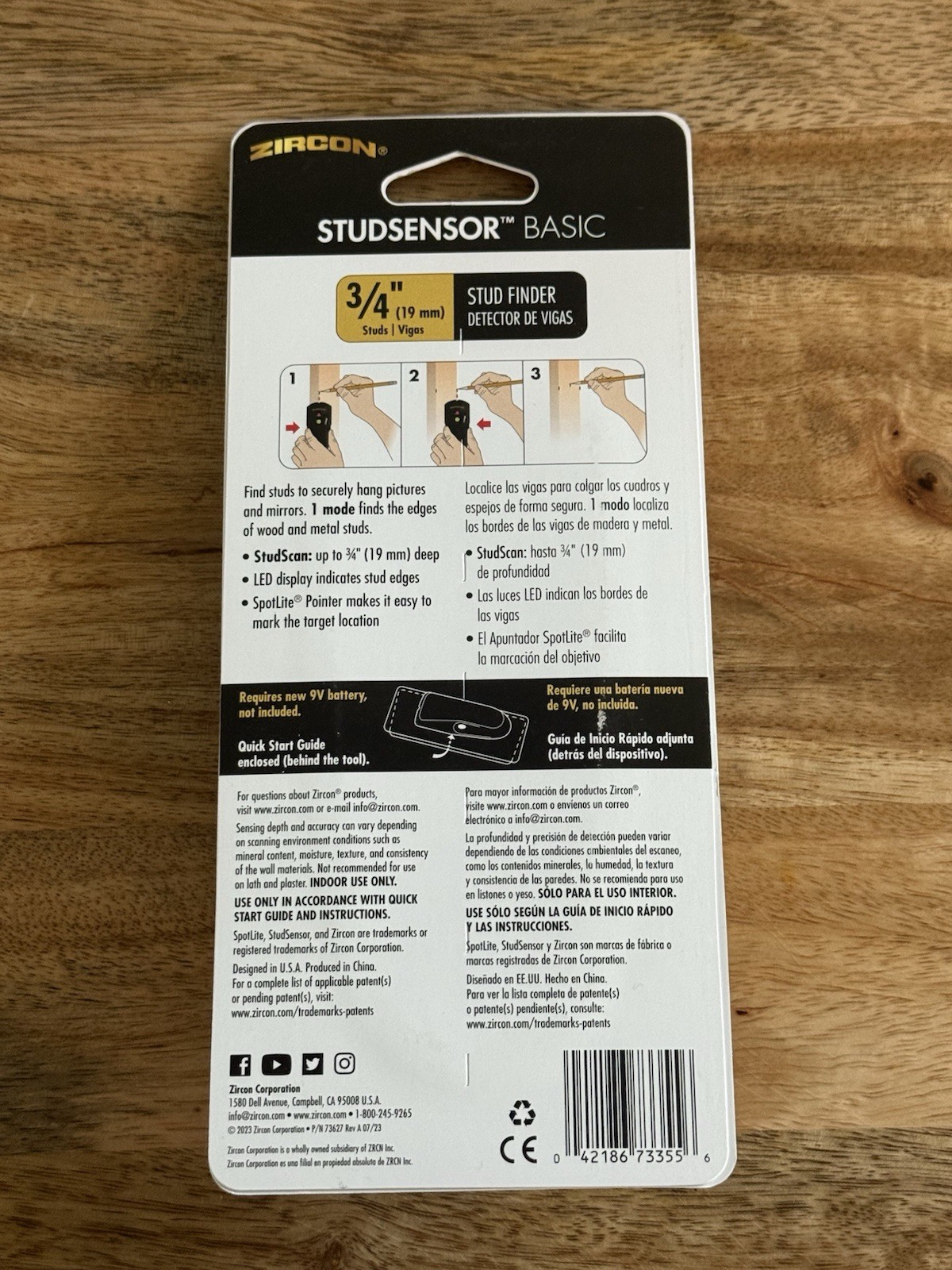 Zircon StudSensor Basic SL Stud Finder Wood & Metal Studs 3/4" Deep Scan