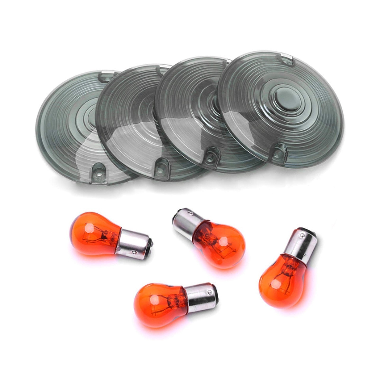 4Pcs Smoked Turn Signal Lenses for Harley Touring, 3.25" w/ Amber Bulbs