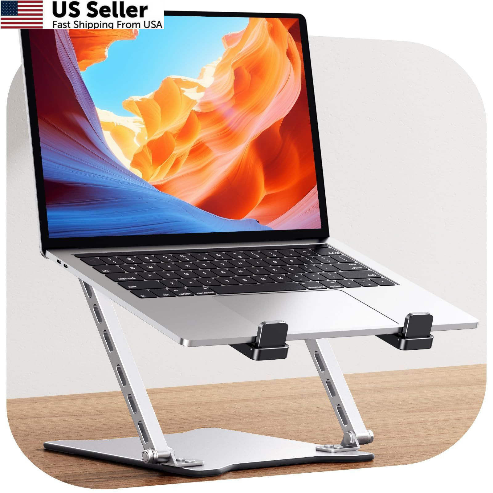 RIWUCT 2026 Ultra-Slim Portable & Height Adjustable Laptop Stand Silver White