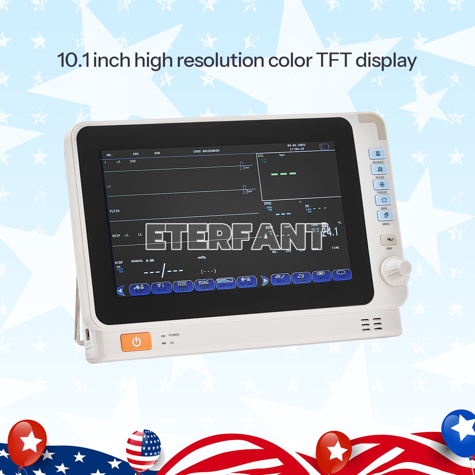 10" Patient Monitor ICU CCU Vital Sign for Hospital ECG NIBP RESP TEMP SPO2 PR