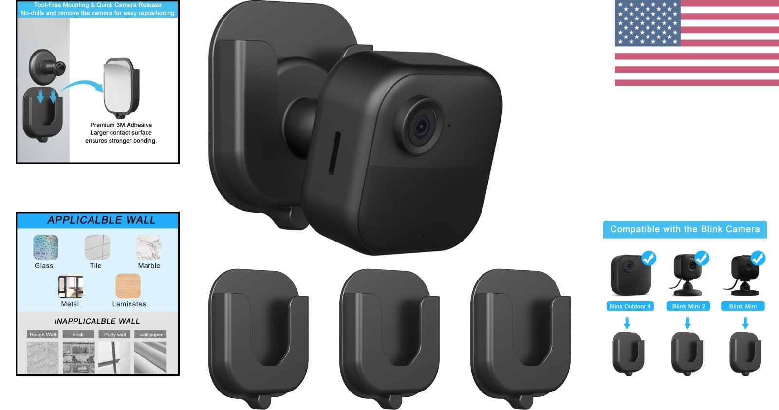 3PACK Adhesive Wall Mount Bracket for Blink Outdoor 4th Gen & 3rd Gen, Blink ...