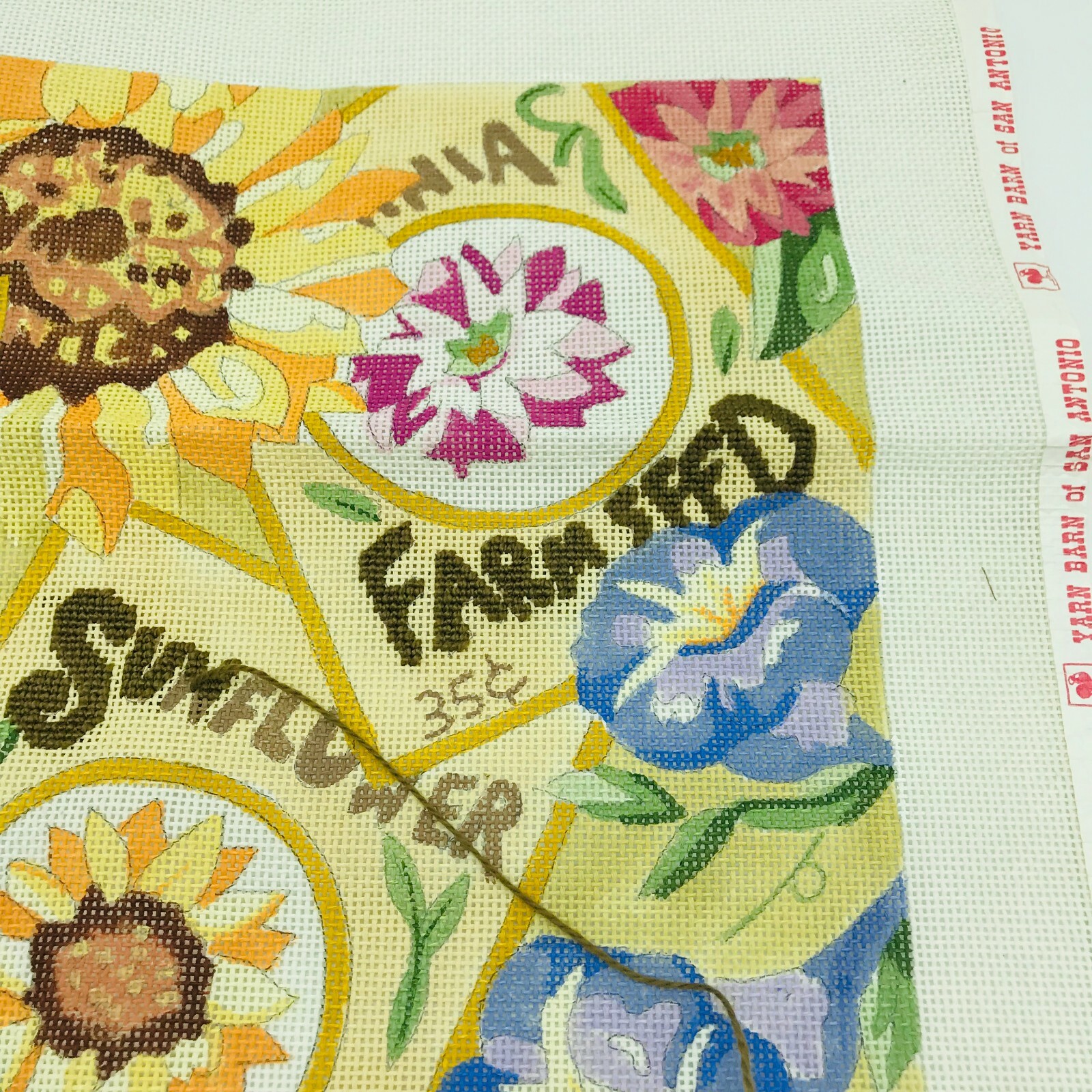 Hand Painted Needlepoint Canvas Seed Packets Flowers Sun Zinnia Morning Glory