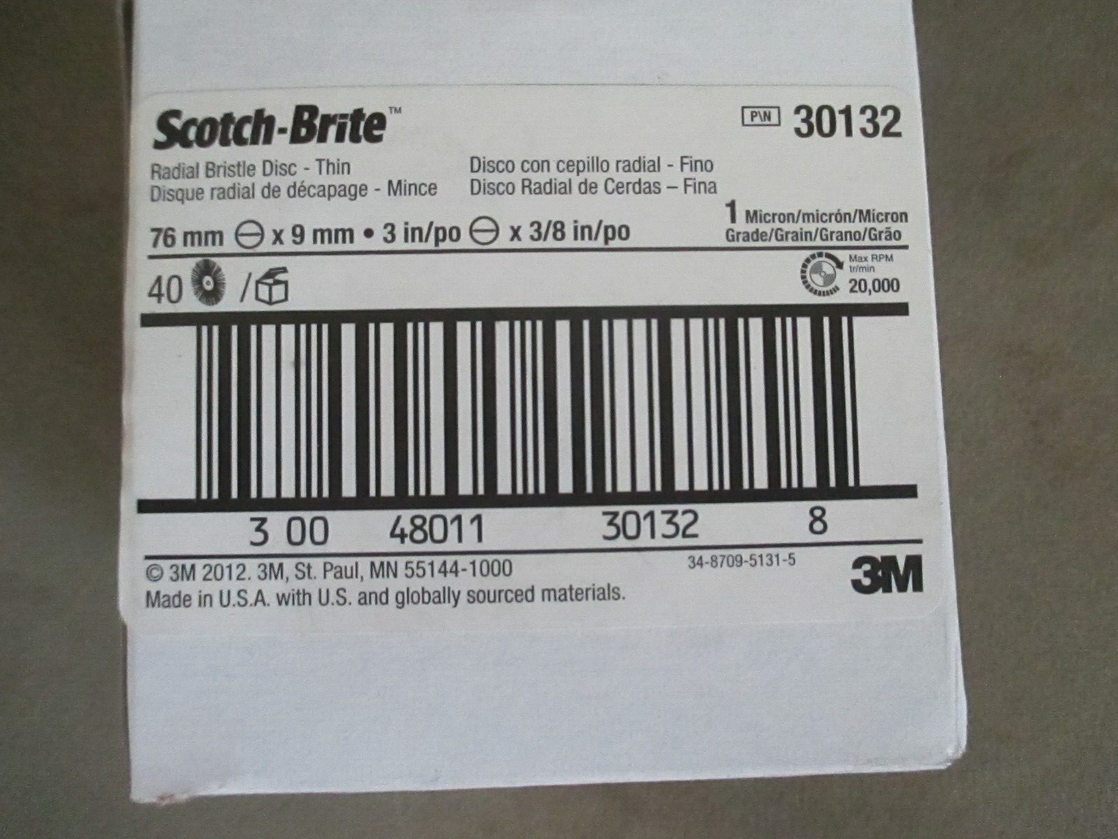 3M 30132 BOX OF 40 RADIAL BRISTLE  DISC 3" GREEN THIN SCOTCH-BRITE