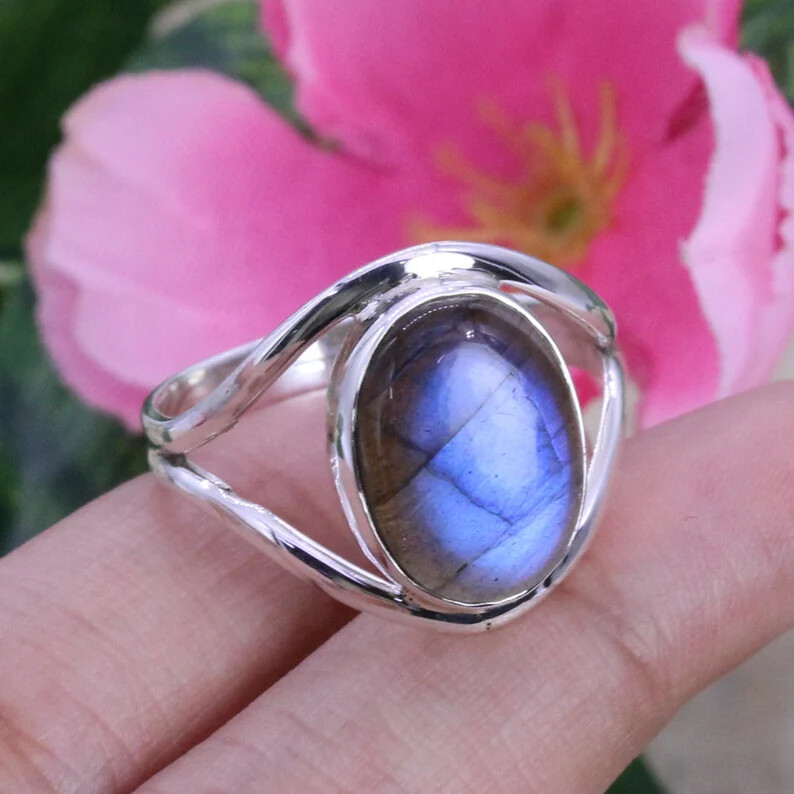 Labradorite Gemstone Ring Solid 925 Silver Handmade Lovely Ring All Size SR433