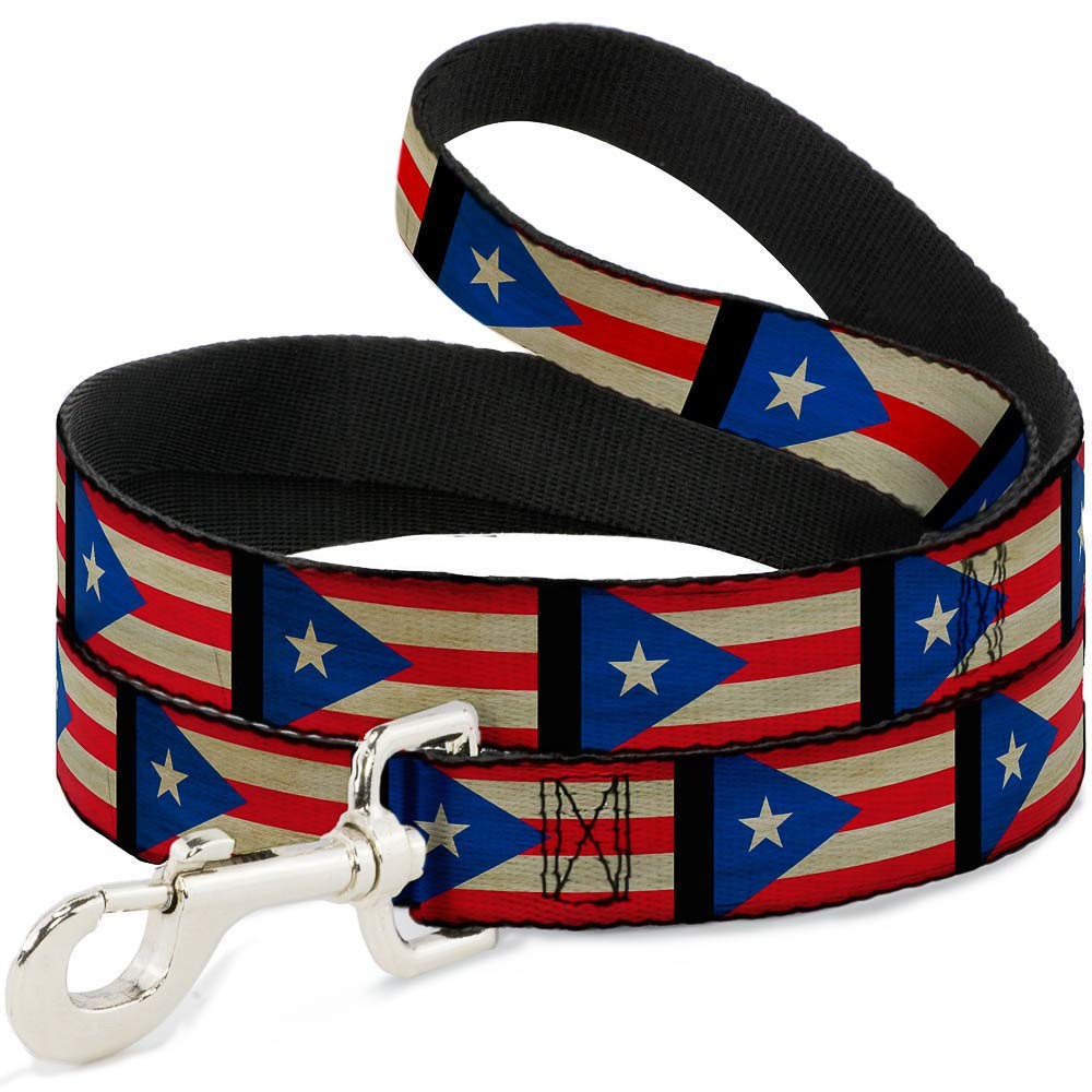 Dog Leash with Weathered Puerto Rico Flag Design, 6 Feet Long, 1.0 Wide