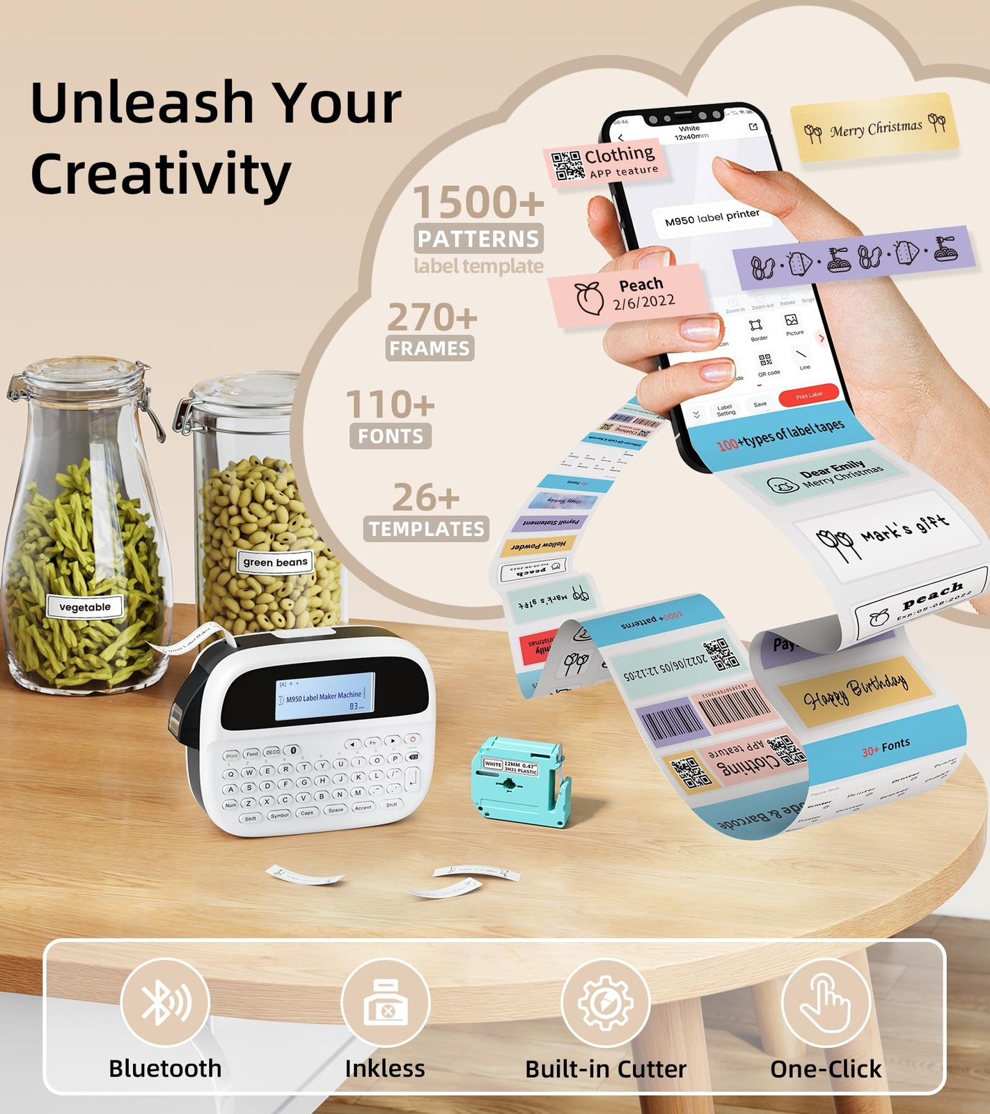 Label Maker Machine with Tapes, Label Maker Waterproof-Labels, Rechargeable B...