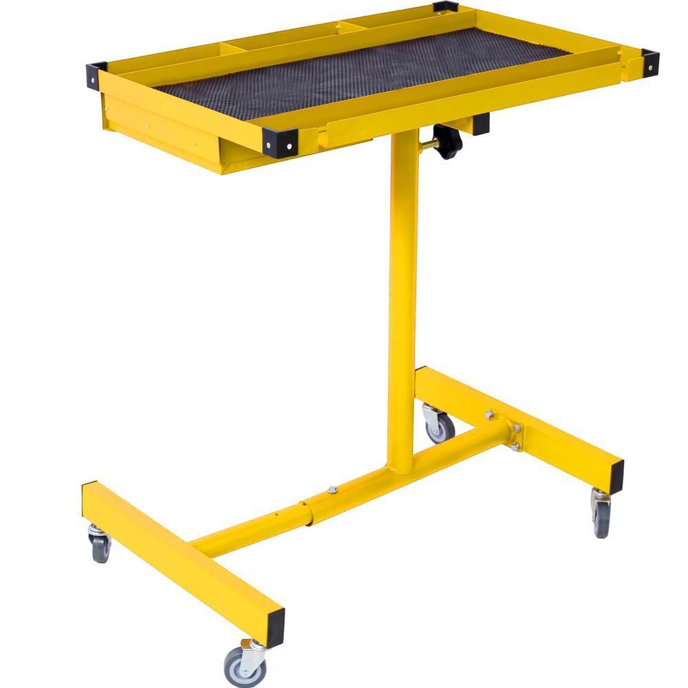 Adjustable Work Table w/Drawer Four 2.5" Swivel Casters and Rubber Bumper Corner