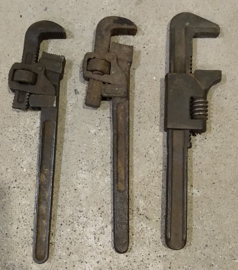 14 inch Pipe Wrench Lot of 3 Trimo, Oswego Tool Co. N.Y. Vintage Hand Tool