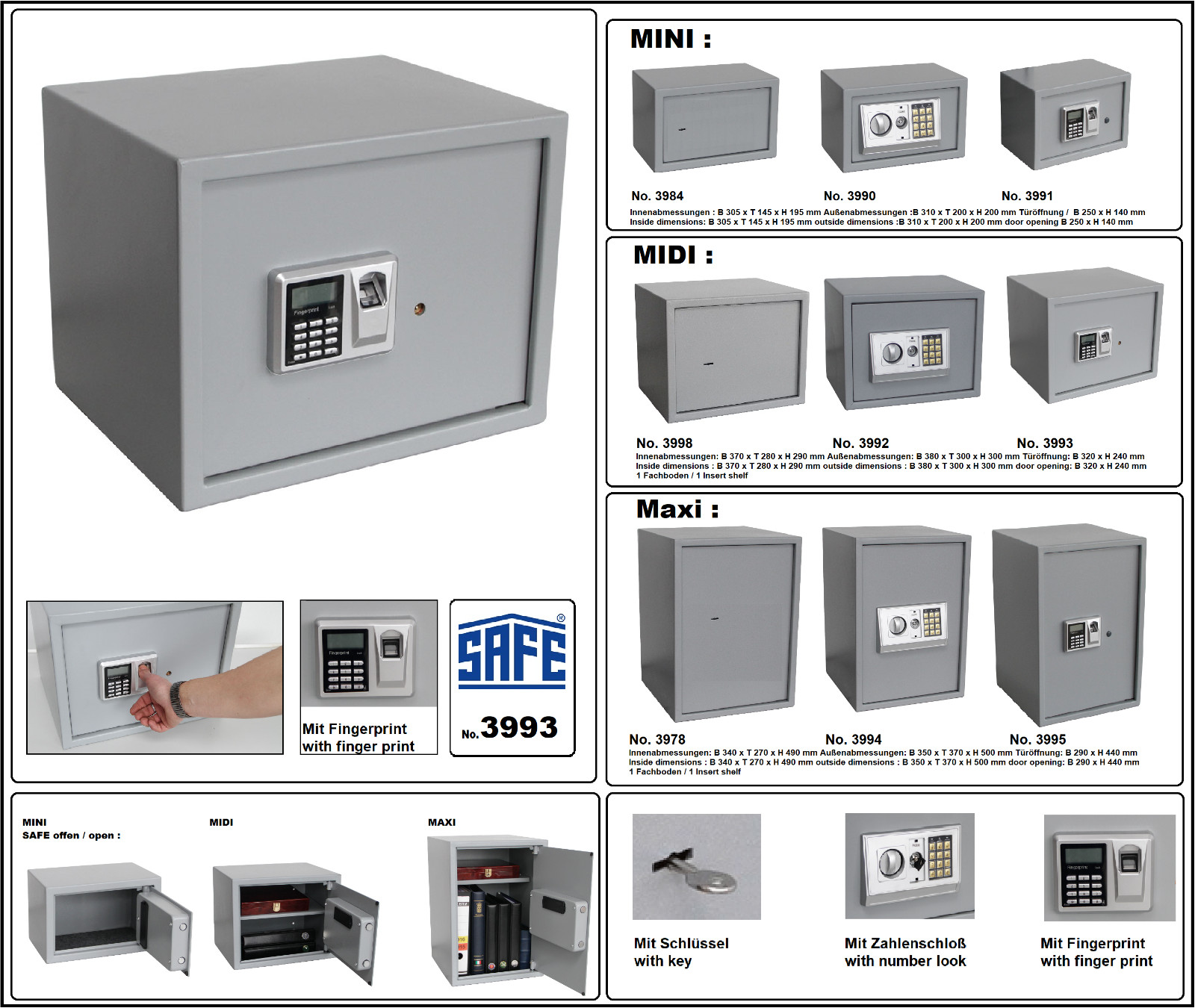 Safe 3993 Midi Fingerprint Safe Wall Safe Furniture Safe Cash Safe