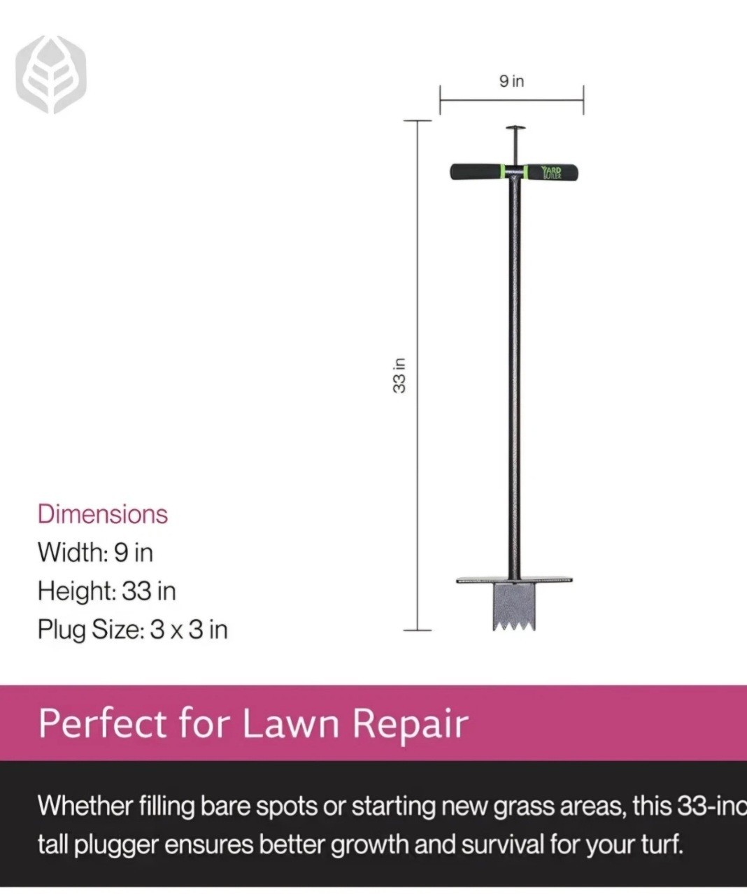 Yard Butler Sod Plugger - DIY Lawn Repair Tool - Stand up Sod Plugger