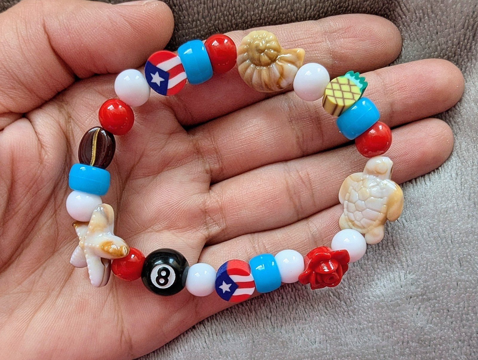 Handmade Puerto Rican Beaded Bracelet with symbols of Puerto Rico 🇵🇷🎉
