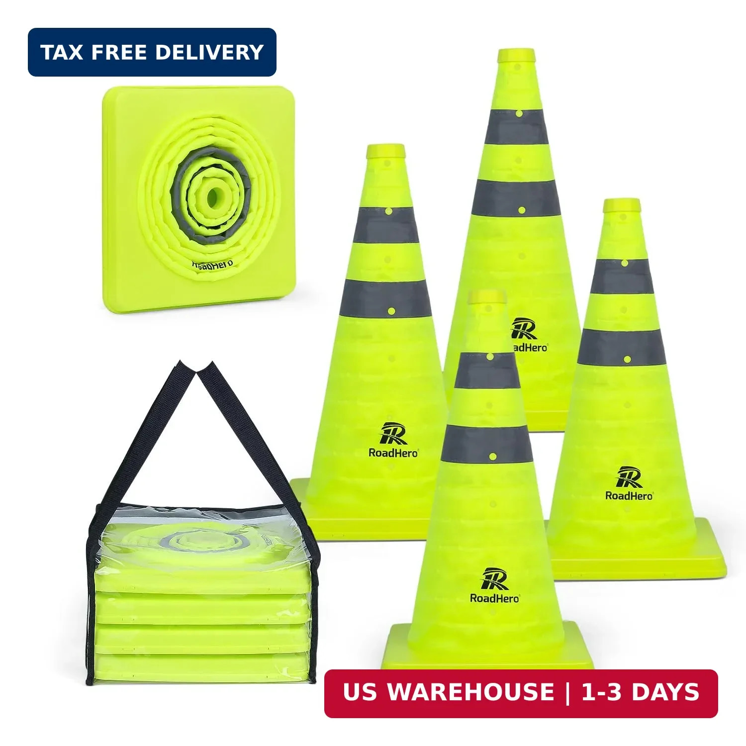18 Inch 4 Pack Collapsible Traffic Safety Cones, Lime Green Pop-up Cone