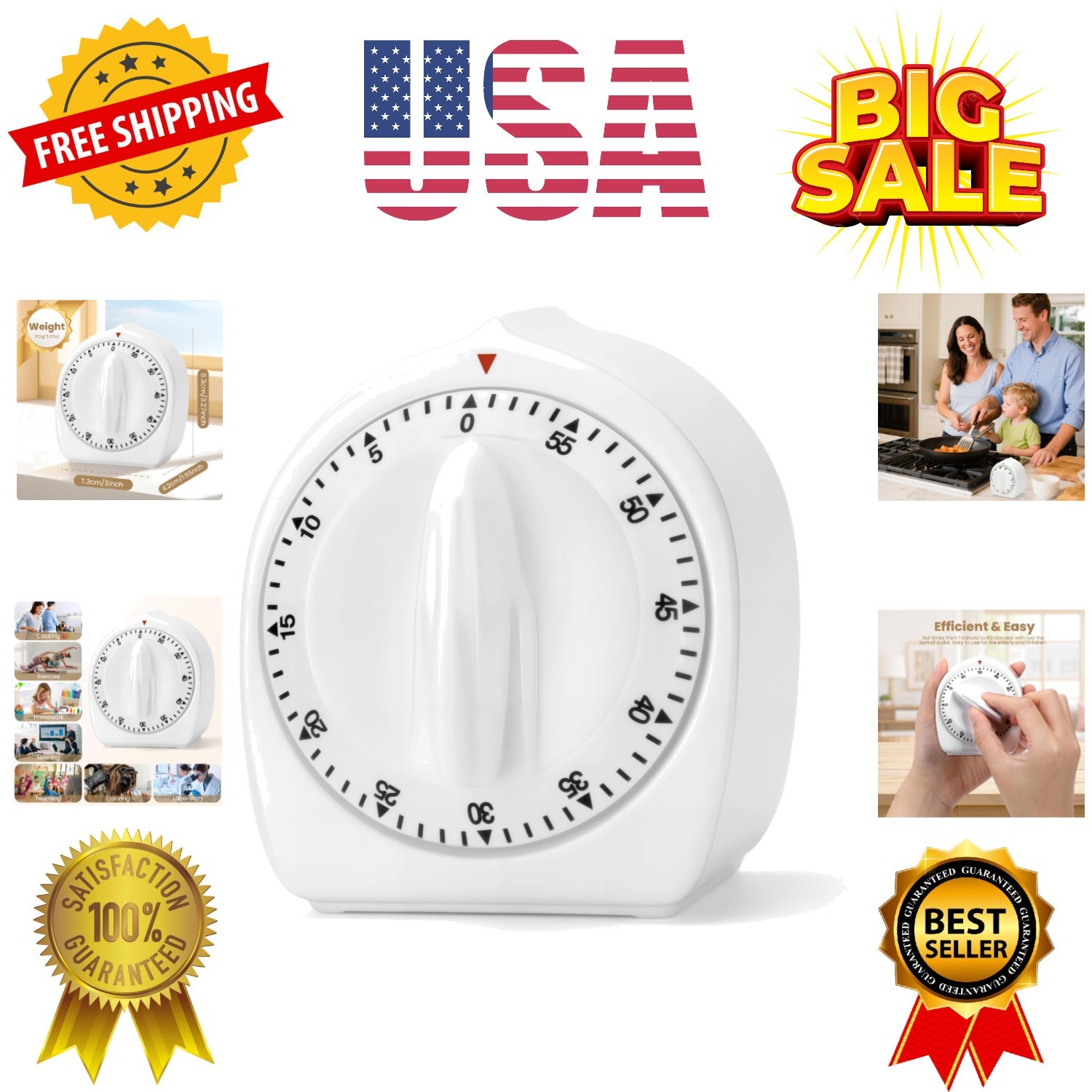 Kitchen Timers for Cooking, 60 Minute Wind up - Chef Cooking Timer with Loud Ala