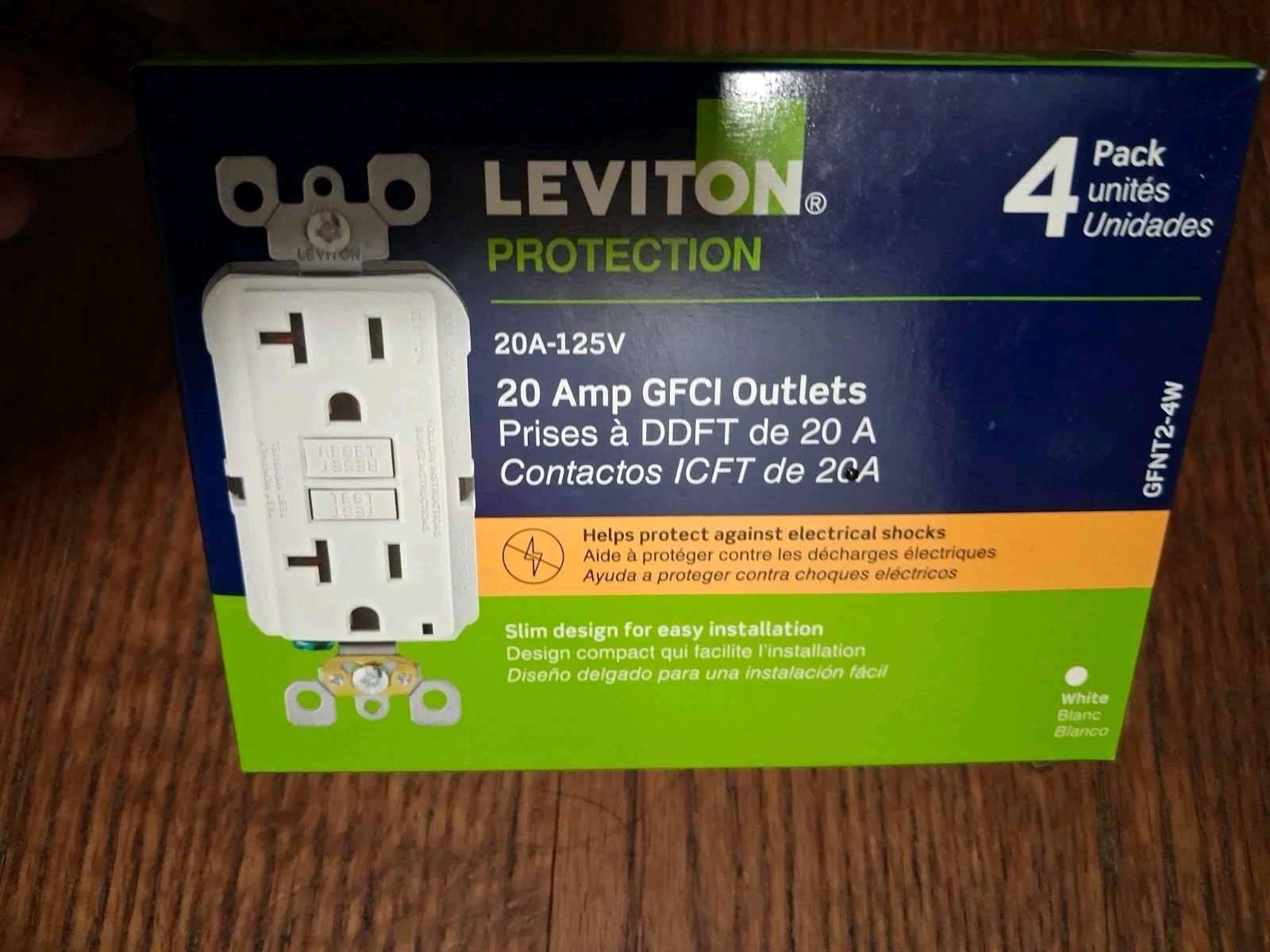 Leviton 20A GFNT2-4W GFCI Outlets 4 Pack -white - 125V